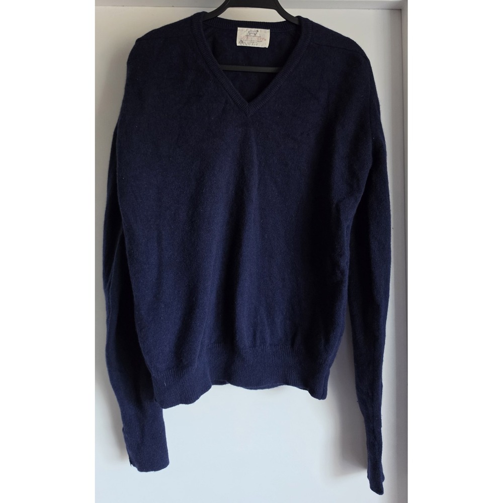 Lord Jeff Men's L V-Neck Wool Sweater Navy Blue Pullover Lambswool Classic